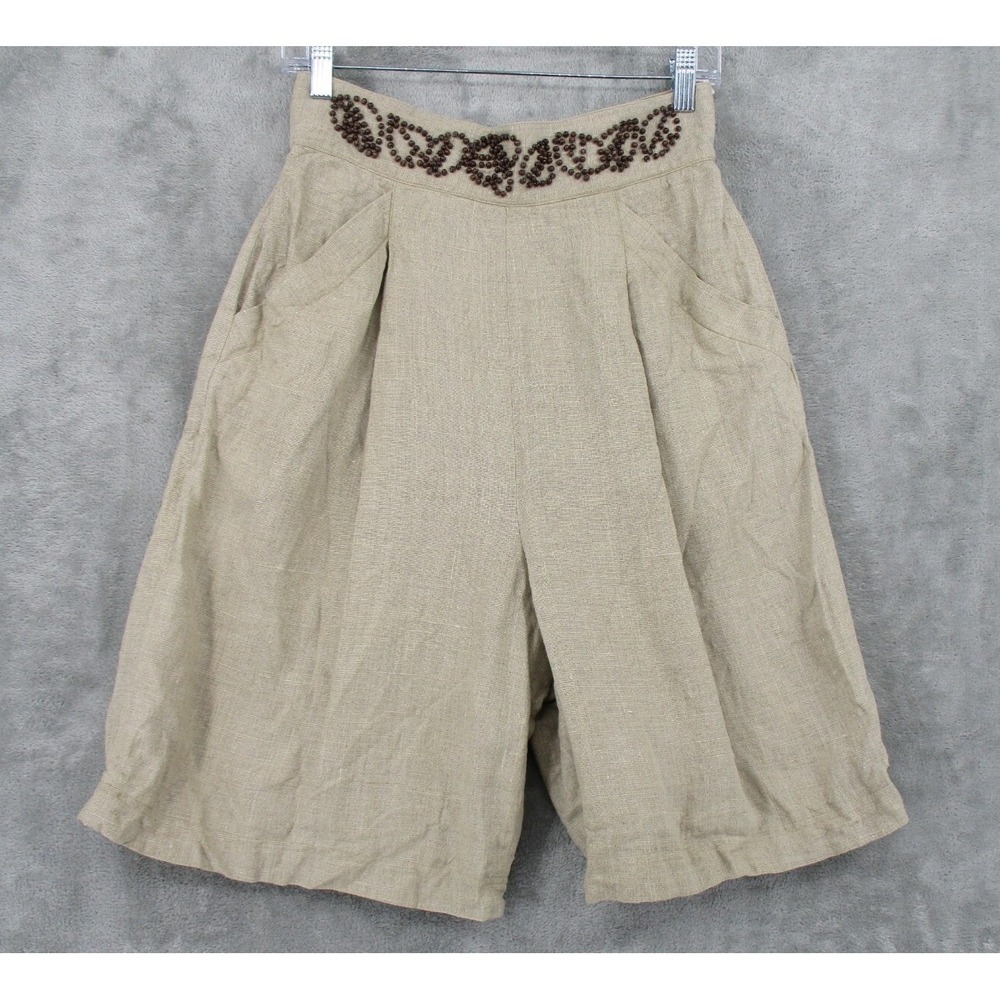 VTG Eleanor P Brenner Shorts Womens Size 6 Linen Beaded Pleated Boho